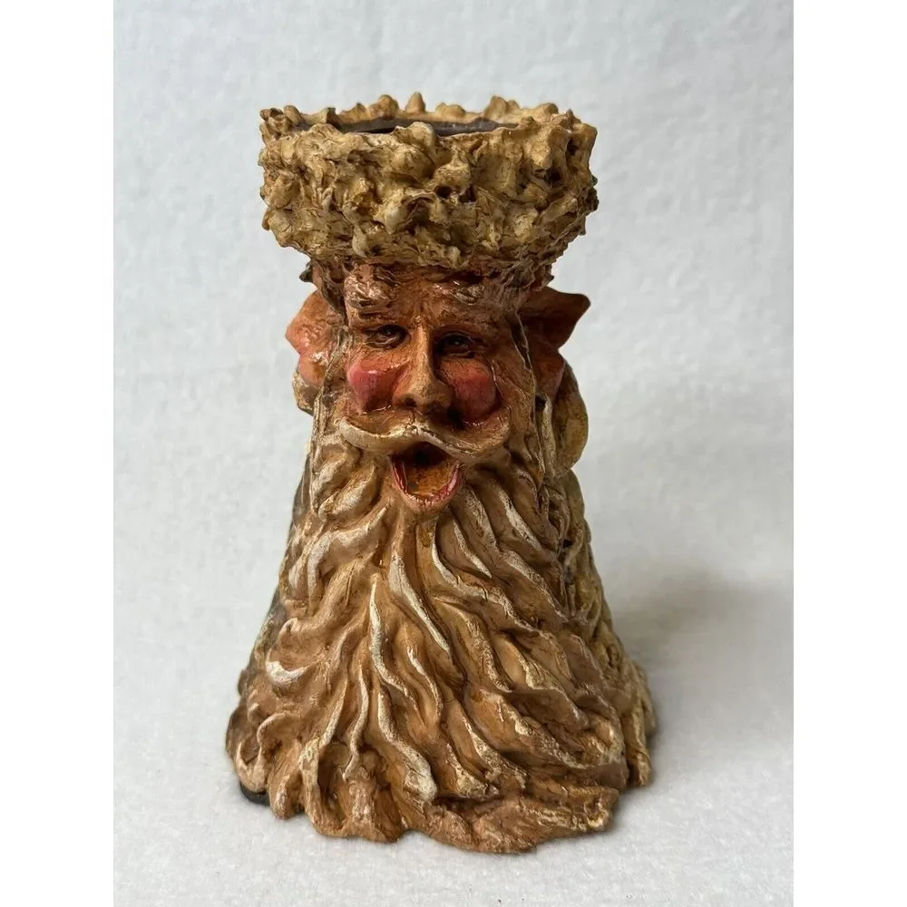 Santa St Nicholas Three Faced Candle Stick Holder Wood/Carved-like Resin Details